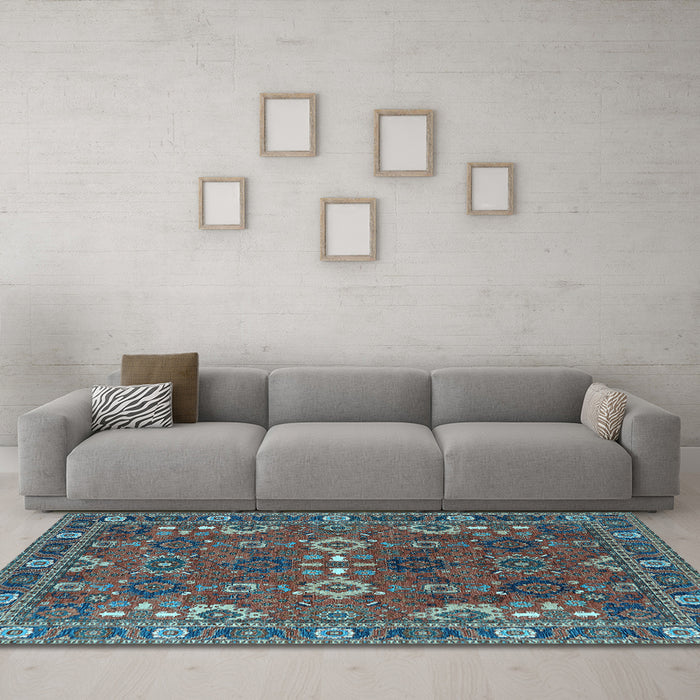 Machine Washable Oriental Light Blue Industrial Rug in a Living Room, wshurb2842lblu