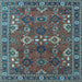 Square Machine Washable Oriental Light Blue Industrial Rug, wshurb2842lblu