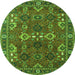 Round Machine Washable Oriental Green Industrial Area Rugs, wshurb2842grn