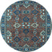 Round Machine Washable Oriental Light Blue Industrial Rug, wshurb2842lblu