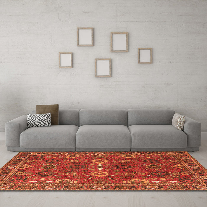 Machine Washable Oriental Orange Industrial Area Rugs in a Living Room, wshurb2842org