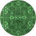 Round Machine Washable Oriental Emerald Green Industrial Area Rugs, wshurb2842emgrn