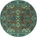 Round Machine Washable Oriental Turquoise Industrial Area Rugs, wshurb2842turq