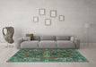 Machine Washable Oriental Turquoise Industrial Area Rugs in a Living Room,, wshurb2842turq