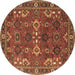 Round Machine Washable Oriental Brown Industrial Rug, wshurb2842brn