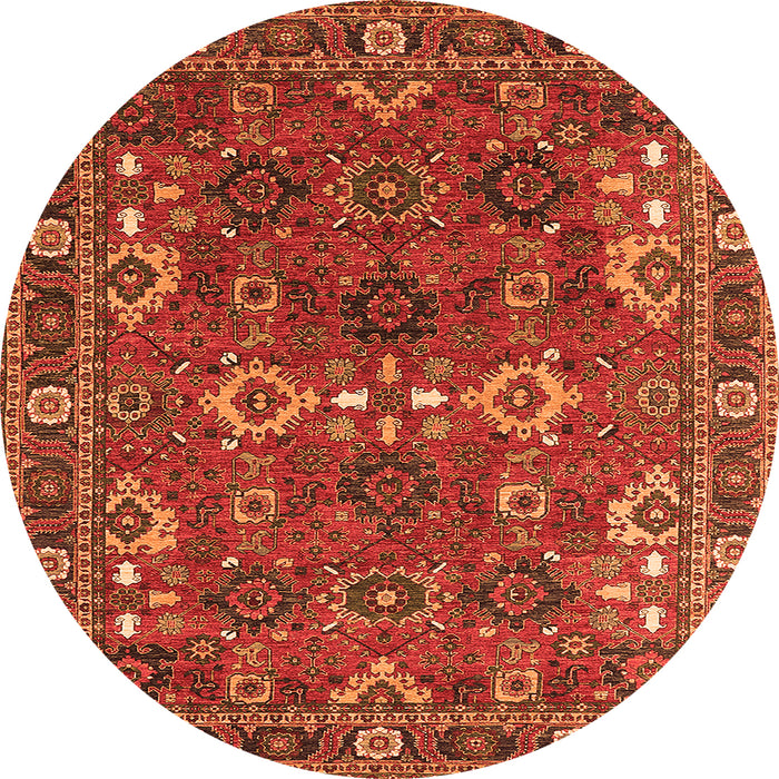 Round Machine Washable Oriental Orange Industrial Area Rugs, wshurb2842org