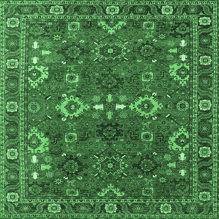 Square Machine Washable Oriental Emerald Green Industrial Area Rugs, wshurb2842emgrn