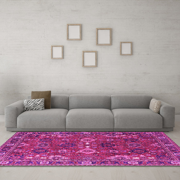 Machine Washable Oriental Pink Industrial Rug in a Living Room, wshurb2842pnk