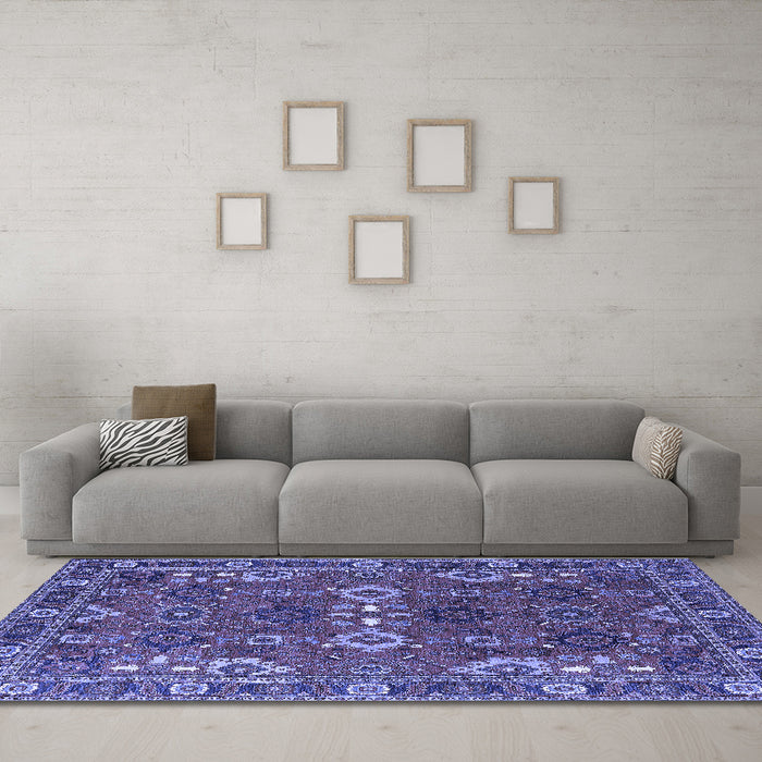 Machine Washable Oriental Blue Industrial Rug in a Living Room, wshurb2842blu