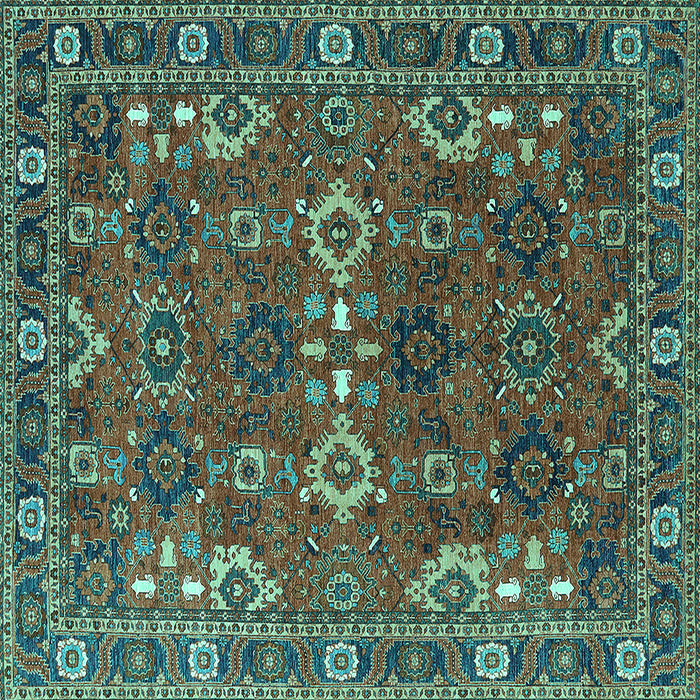 Square Oriental Turquoise Industrial Rug, urb2842turq