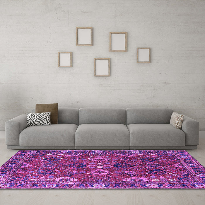 Machine Washable Oriental Purple Industrial Area Rugs in a Living Room, wshurb2842pur
