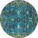 Round Machine Washable Oriental Turquoise Traditional Area Rugs, wshurb2843turq