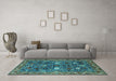 Machine Washable Oriental Turquoise Traditional Area Rugs in a Living Room,, wshurb2843turq