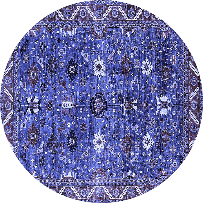 Round Machine Washable Oriental Blue Traditional Rug, wshurb2843blu