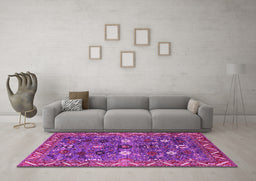 Machine Washable Oriental Pink Traditional Rug in a Living Room, wshurb2843pnk