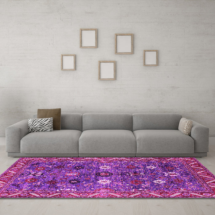 Machine Washable Oriental Pink Traditional Rug in a Living Room, wshurb2843pnk