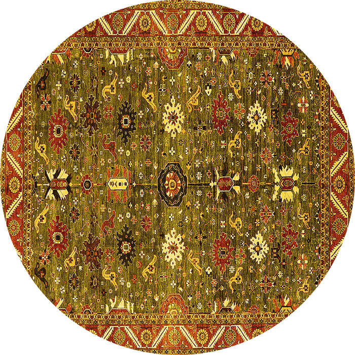 Round Oriental Yellow Traditional Rug, urb2843yw