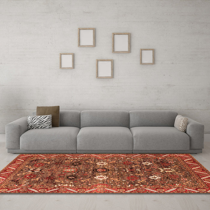 Machine Washable Oriental Orange Traditional Area Rugs in a Living Room, wshurb2843org