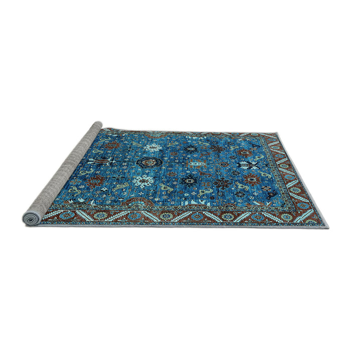 Sideview of Machine Washable Oriental Light Blue Traditional Rug, wshurb2843lblu