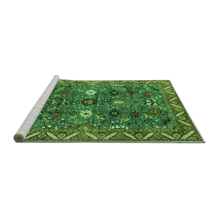 Sideview of Machine Washable Oriental Green Traditional Area Rugs, wshurb2843grn
