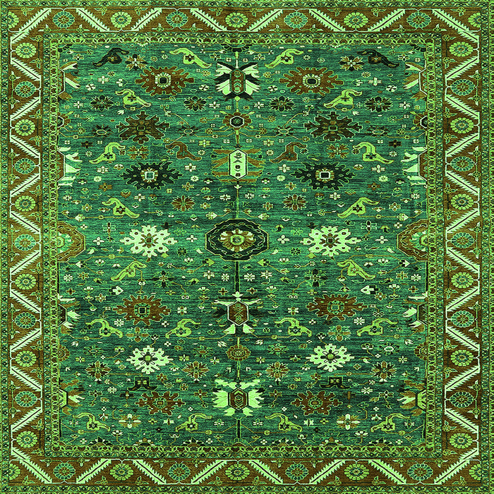 Square Oriental Green Traditional Rug, urb2843grn