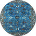 Round Machine Washable Oriental Light Blue Traditional Rug, wshurb2843lblu