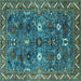 Square Machine Washable Oriental Turquoise Traditional Area Rugs, wshurb2843turq