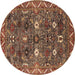 Round Machine Washable Oriental Brown Traditional Rug, wshurb2843brn