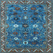 Square Machine Washable Oriental Light Blue Traditional Rug, wshurb2843lblu