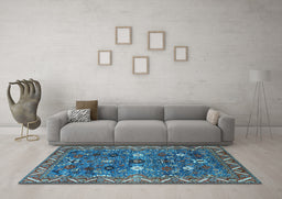 Machine Washable Oriental Light Blue Traditional Rug in a Living Room, wshurb2843lblu