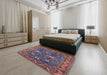 Mid-Century Modern Gunmetal Gray Oriental Rug in a Bedroom, urb2843