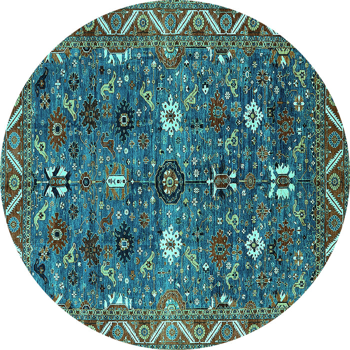 Round Oriental Turquoise Traditional Rug, urb2843turq