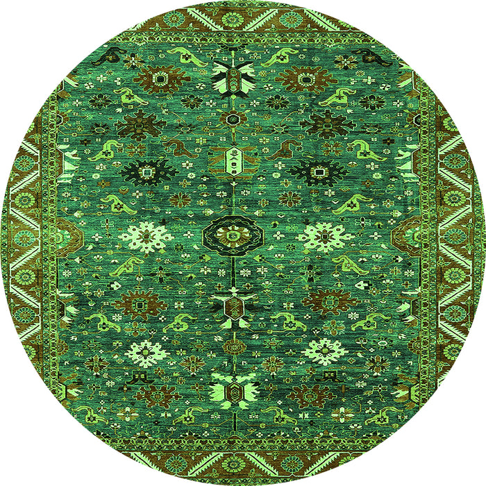 Round Machine Washable Oriental Green Traditional Area Rugs, wshurb2843grn
