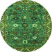 Round Machine Washable Oriental Green Traditional Area Rugs, wshurb2843grn