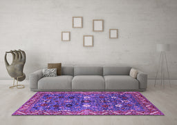 Machine Washable Oriental Purple Traditional Area Rugs in a Living Room, wshurb2843pur
