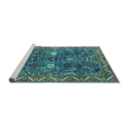 Sideview of Machine Washable Oriental Turquoise Traditional Area Rugs, wshurb2843turq