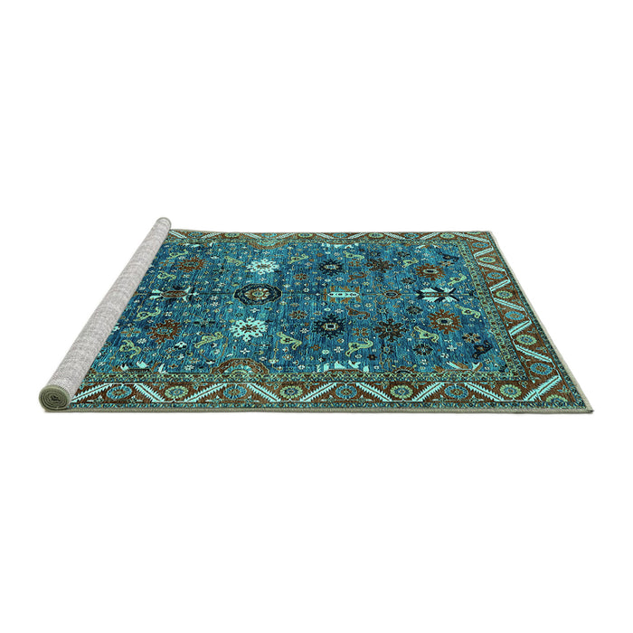 Sideview of Machine Washable Oriental Turquoise Traditional Area Rugs, wshurb2843turq