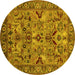 Round Machine Washable Oriental Yellow Traditional Rug, wshurb2844yw