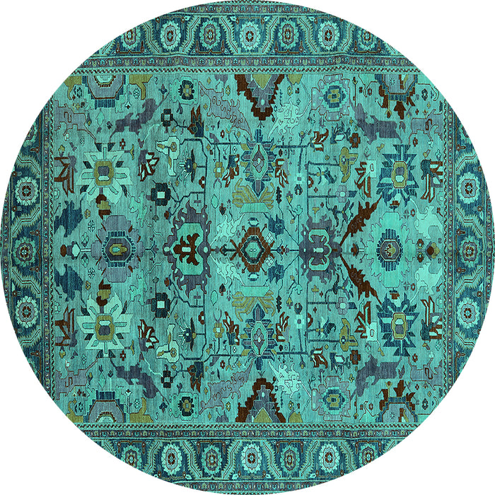 Round Oriental Turquoise Traditional Rug, urb2844turq