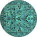 Round Oriental Turquoise Traditional Rug, urb2844turq
