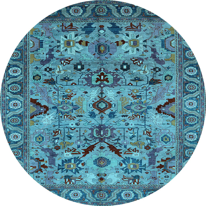 Round Machine Washable Oriental Light Blue Traditional Rug, wshurb2844lblu