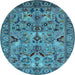 Round Machine Washable Oriental Light Blue Traditional Rug, wshurb2844lblu