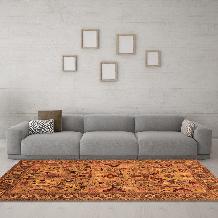 Machine Washable Oriental Orange Traditional Area Rugs in a Living Room, wshurb2844org