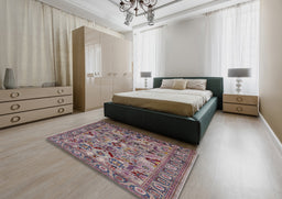 Mid-Century Modern Maroon Purple Oriental Rug in a Bedroom, urb2844