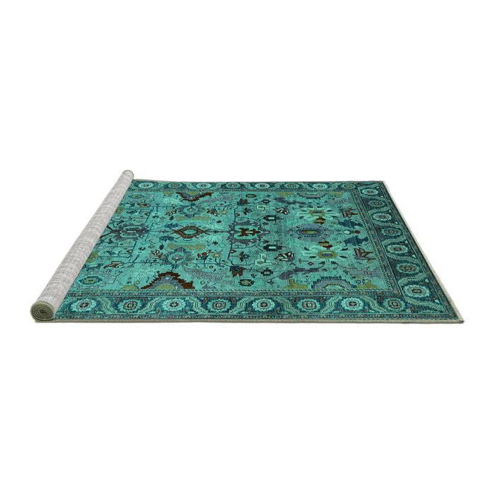 Sideview of Machine Washable Oriental Turquoise Traditional Area Rugs, wshurb2844turq