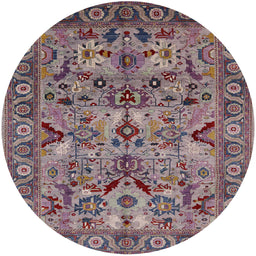 Round Mid-Century Modern Maroon Purple Oriental Rug, urb2844