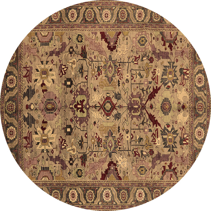 Round Machine Washable Oriental Brown Traditional Rug, wshurb2844brn