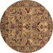 Round Machine Washable Oriental Brown Traditional Rug, wshurb2844brn