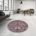 Round Machine Washable Industrial Modern Velvet Maroon Purple Rug in a Office, wshurb2844