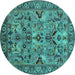 Round Machine Washable Oriental Turquoise Traditional Area Rugs, wshurb2844turq